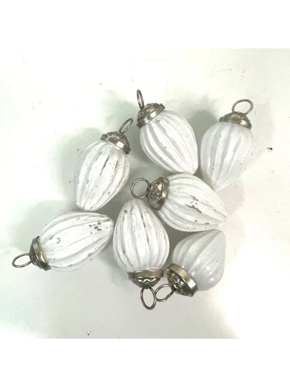 DOFT Mini Mercury Glass Christmas Ornaments Set White Silver Clear w/ Box Lid